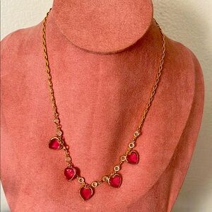 ONE OF A KIND - Gold glass Heart Necklace with Pink Accents 16”